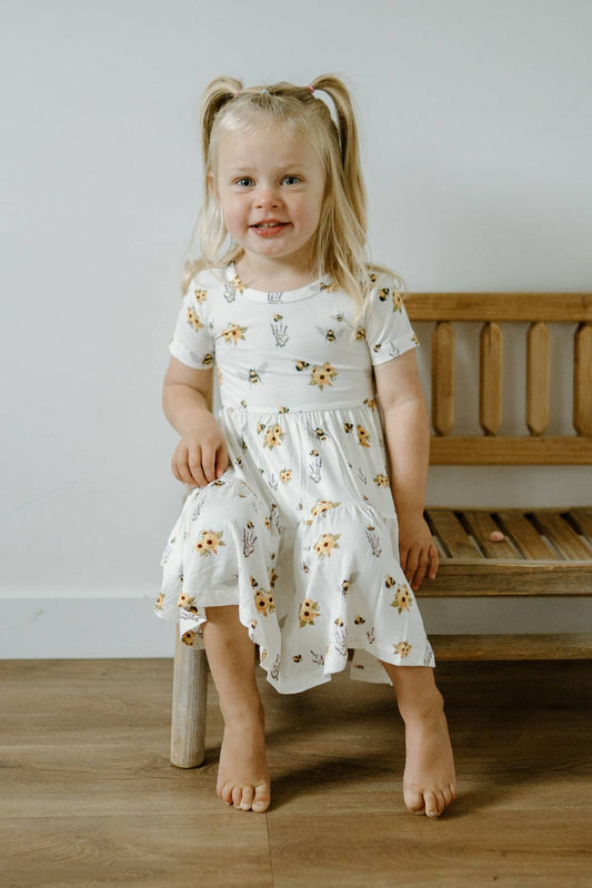 Short Sleeve Twirl Dress- Spring Bee