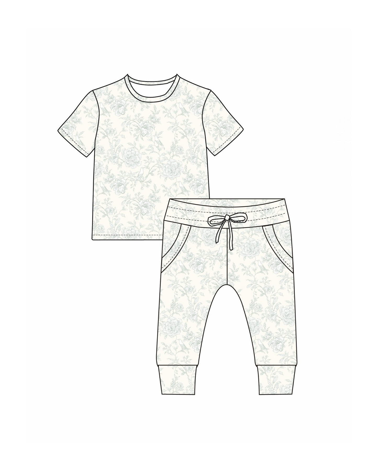 Short Sleeve PJ Pocket Jogger Set - Valley Blooms