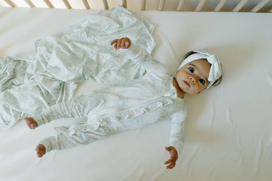 Ruffle Sleeper with Fold-over Cuffs- Valley Blooms