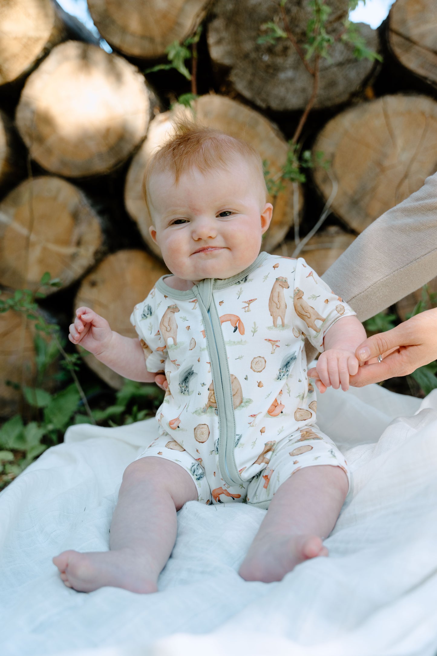 Short Sleeve Zipper Jumper- Woodland Romp