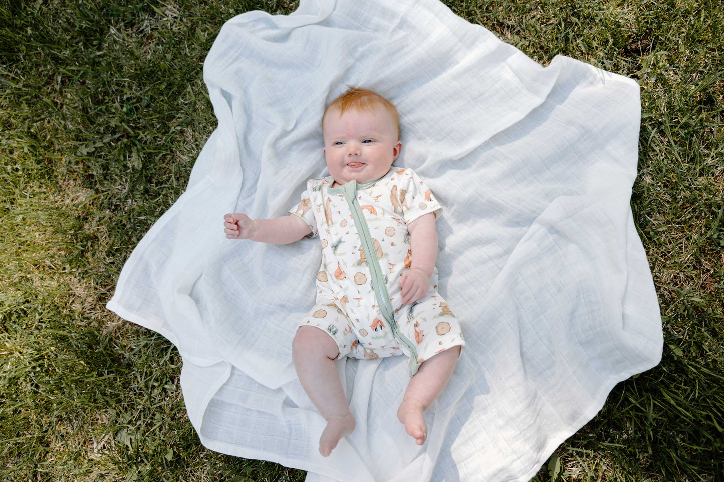Short Sleeve Zipper Jumper- Woodland Romp
