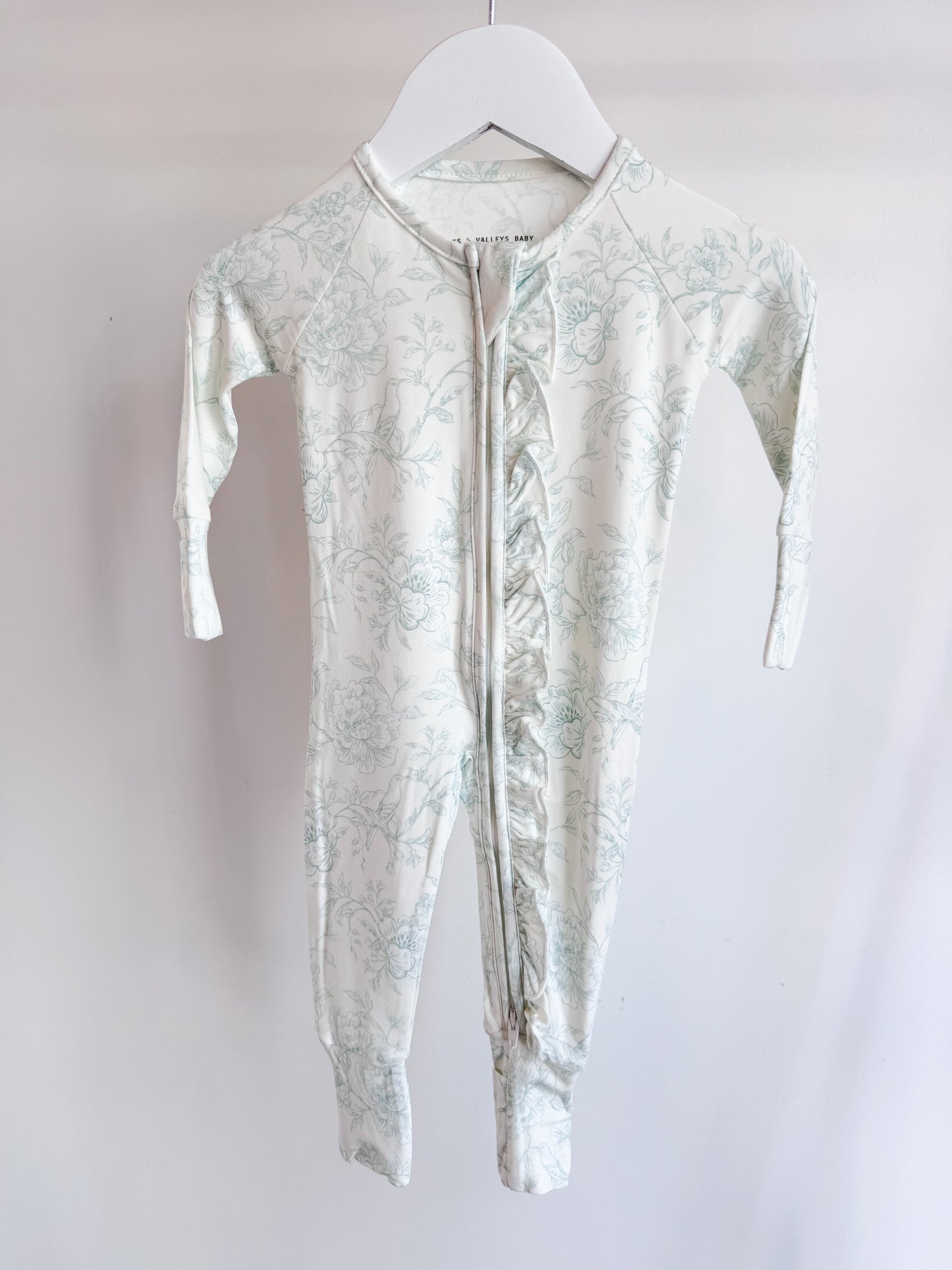 Ruffle Sleeper with Fold-over Cuffs- Valley Blooms
