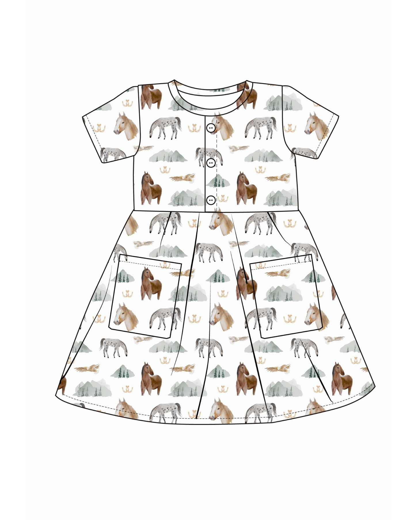 Short Sleeve Pocket Dress- Mountain Trails
