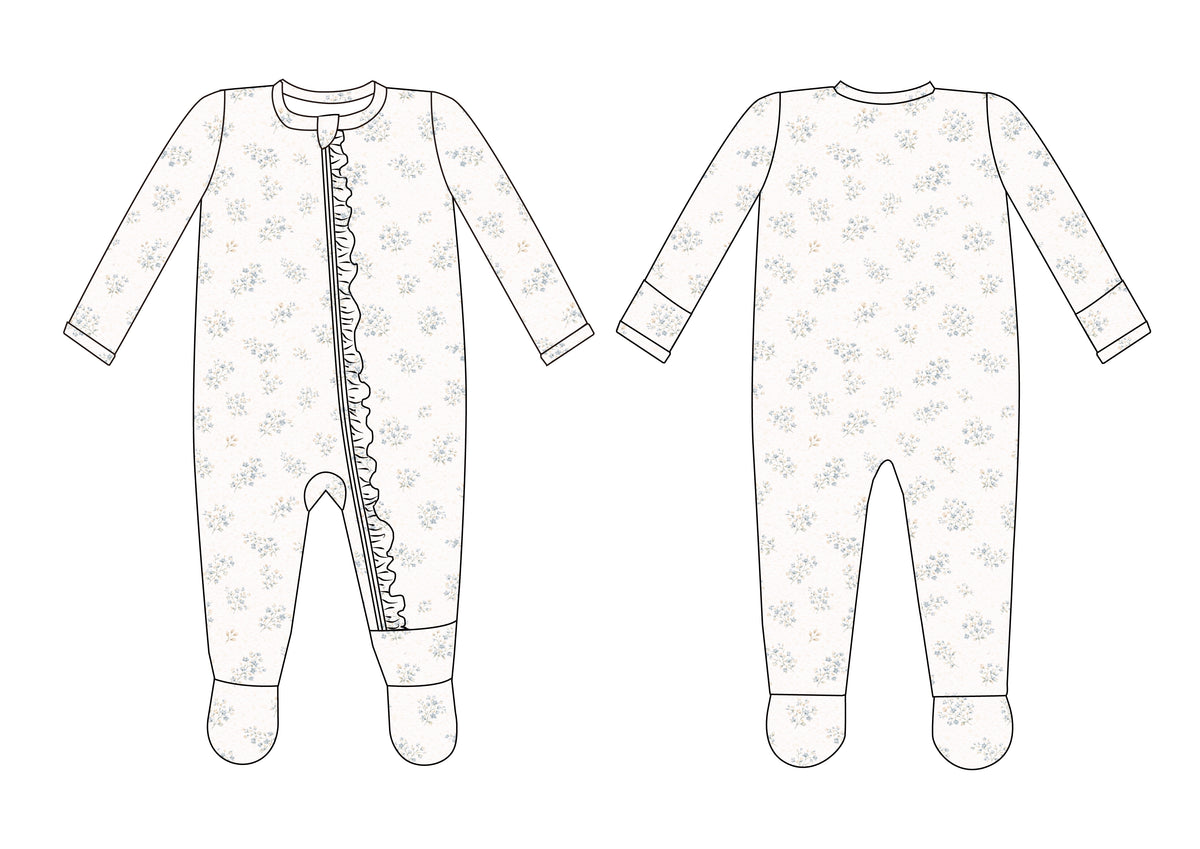 The Keepsake Ruffle Footed Sleeper- Vintage Meadow
