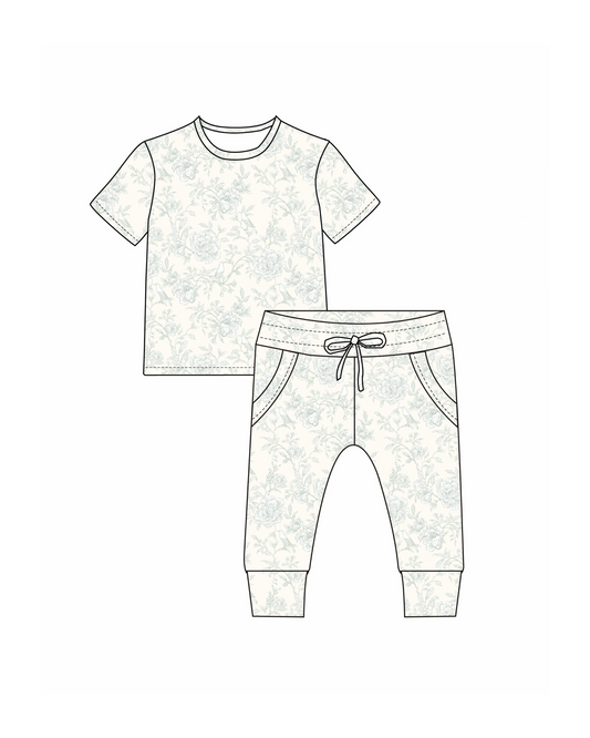 Short Sleeve PJ Pocket Jogger Set - Valley Blooms