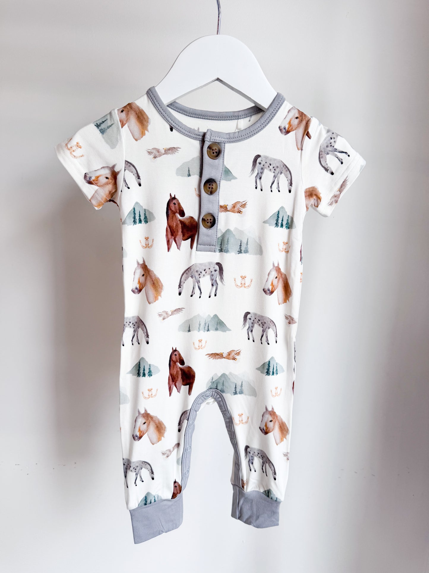 Short Sleeve Romper- Mountain Trails