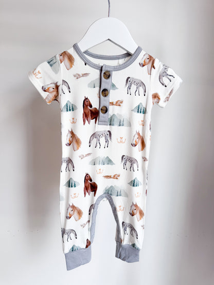Short Sleeve Romper- Mountain Trails
