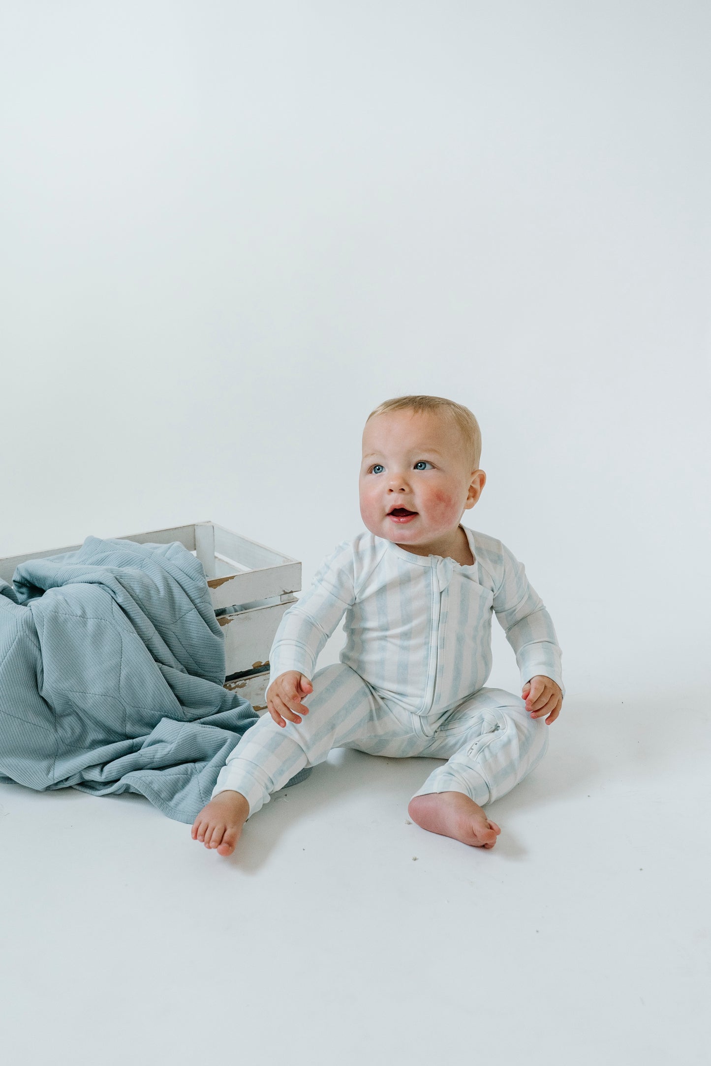 Sleeper with Fold-over Cuffs- Coastal Stripe