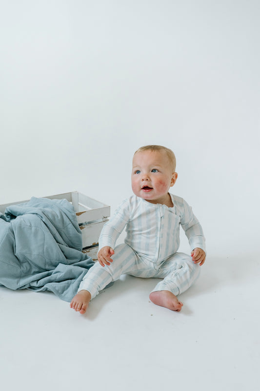 Sleeper with Fold-over Cuffs- Coastal Stripe