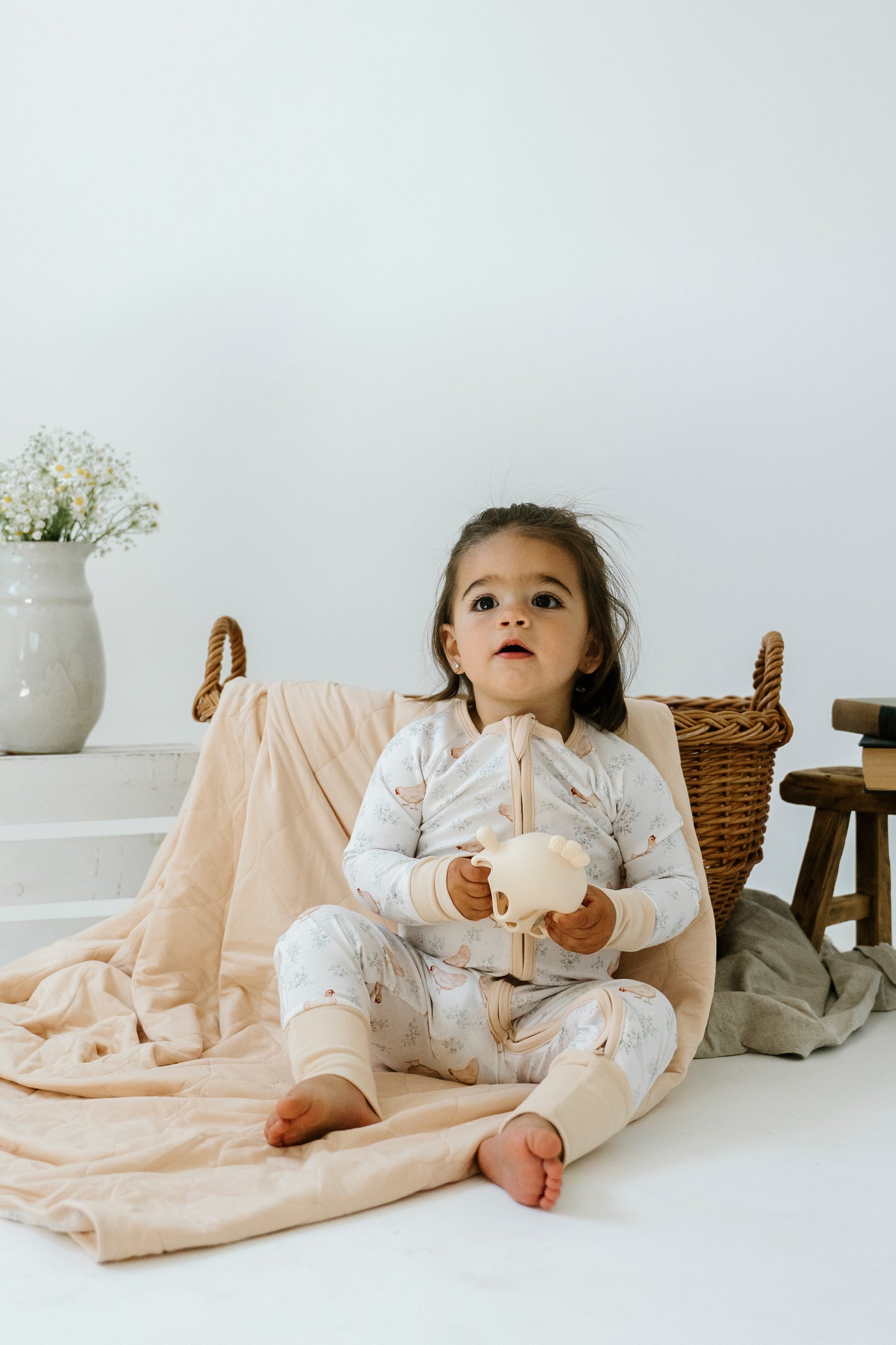 Sleeper with Fold-over Cuffs- Chicken Bloom