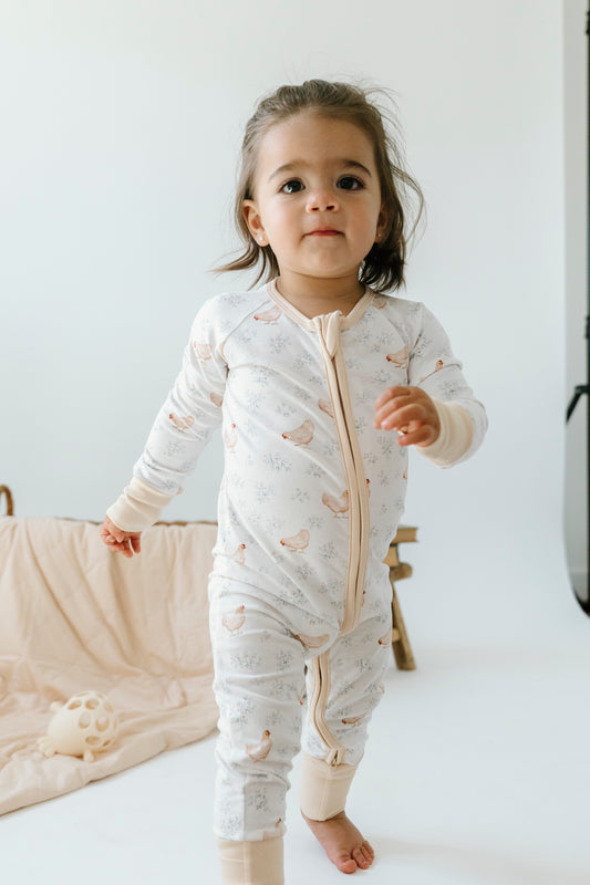 Sleeper with Fold-over Cuffs- Chicken Bloom