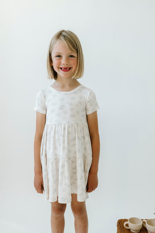 Short Sleeve Twirl Dress- Vintage Meadow