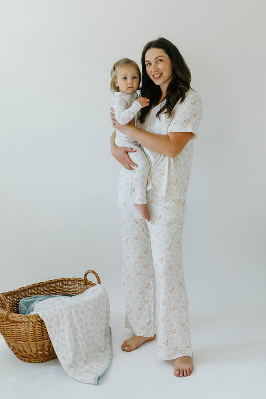 Women Summer PJ Set - Chicken Bloom