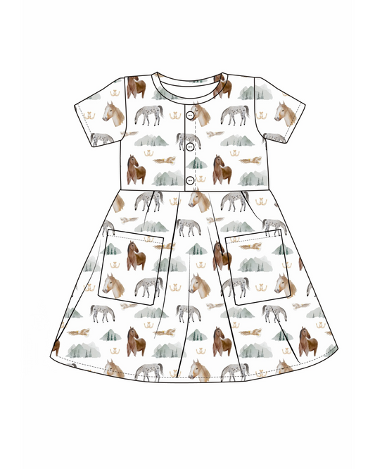 Short Sleeve Pocket Dress- Mountain Trails