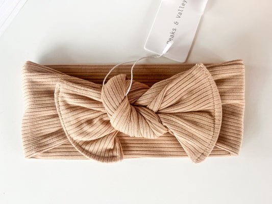 Headband Bow- Ribbed Toffee