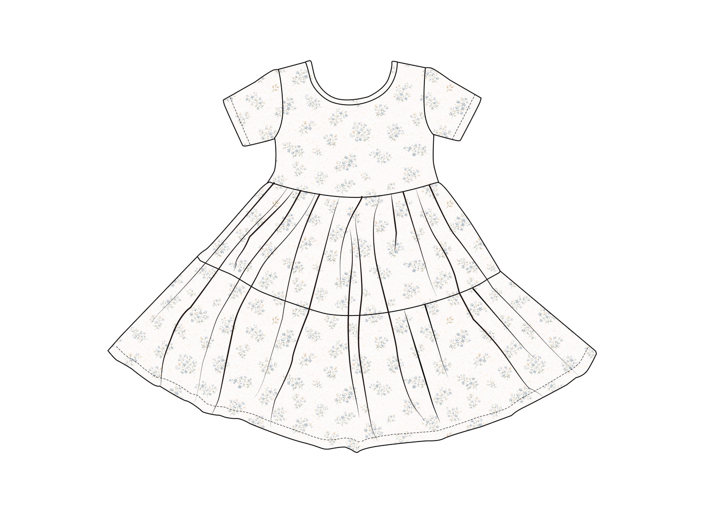 Short Sleeve Twirl Dress- Vintage Meadow