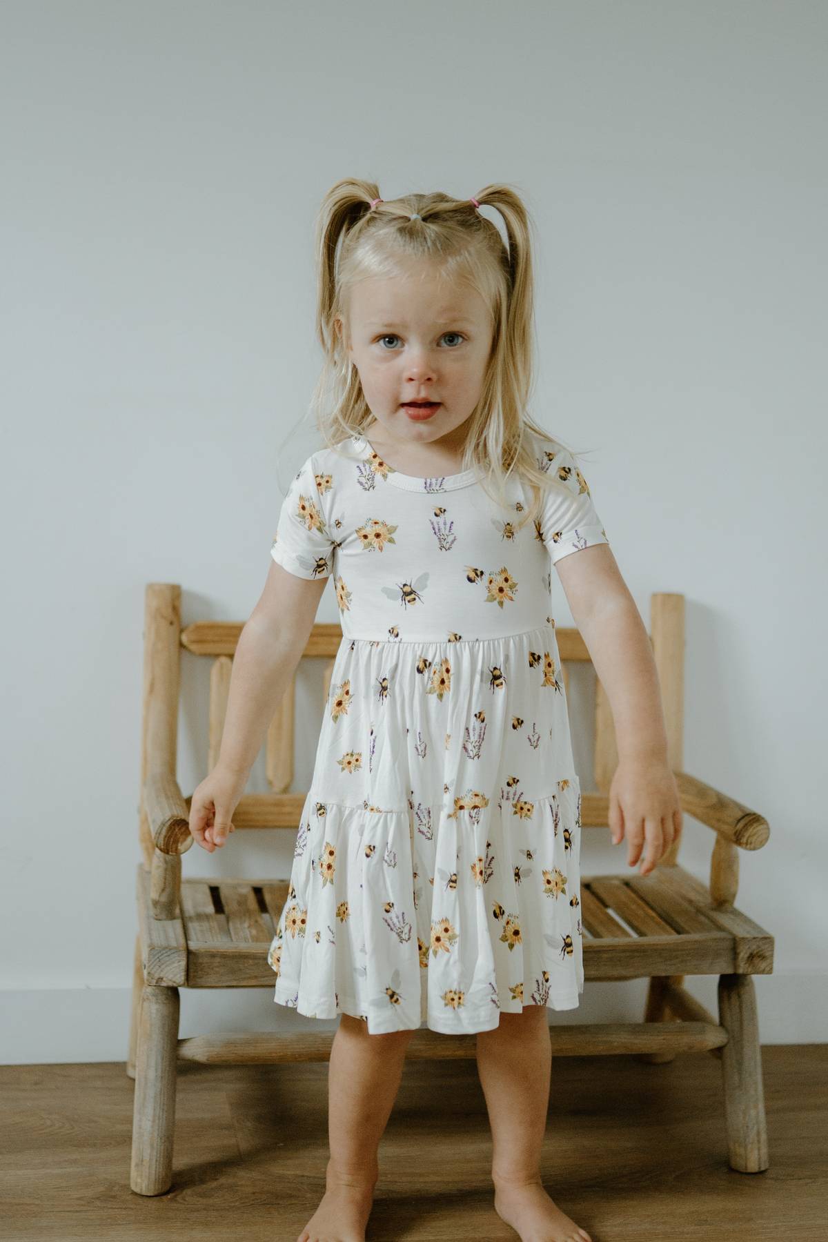 Short Sleeve Twirl Dress- Spring Bee