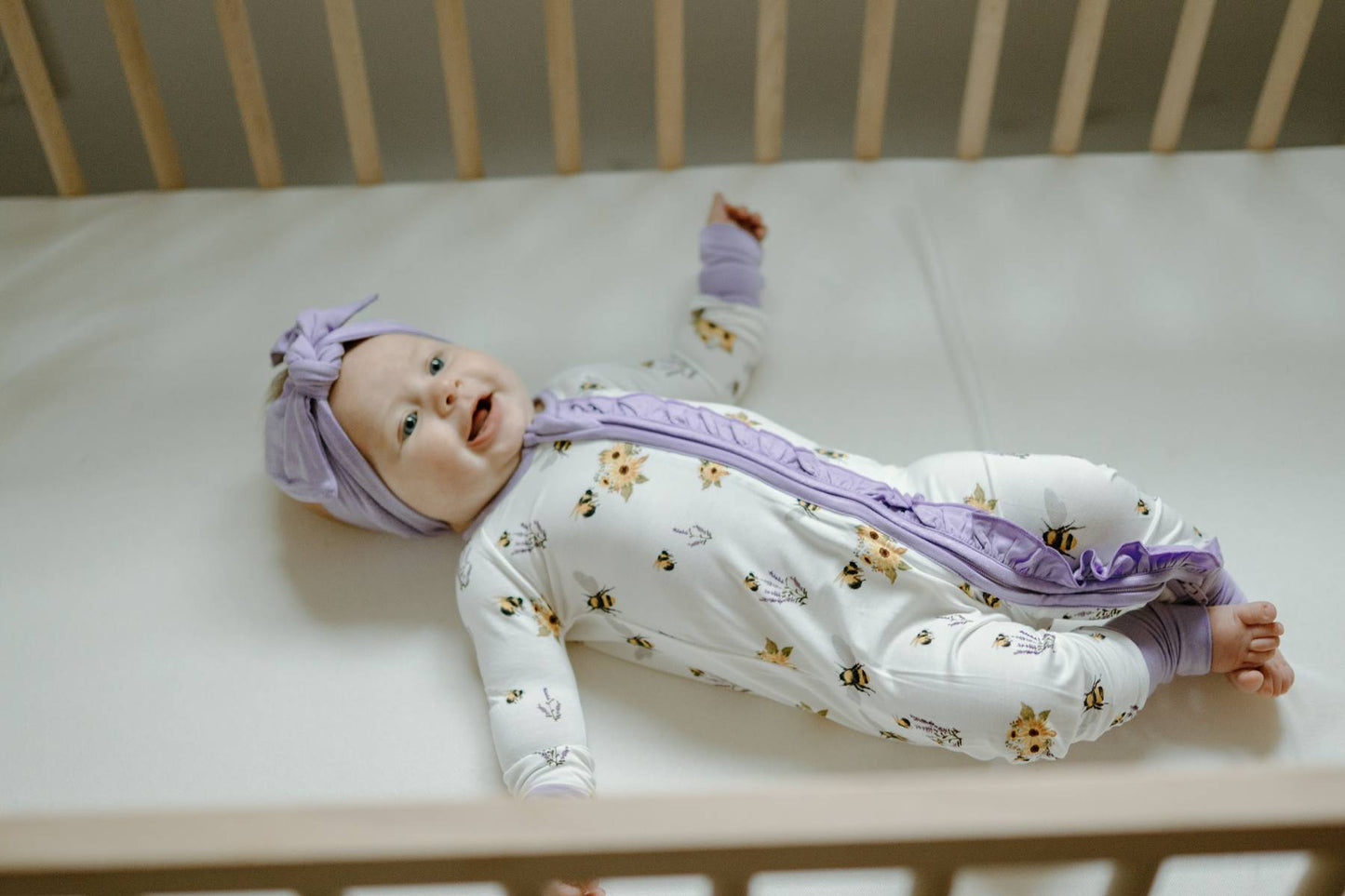 Ruffle Sleeper with Fold-over Cuffs- Spring Bee