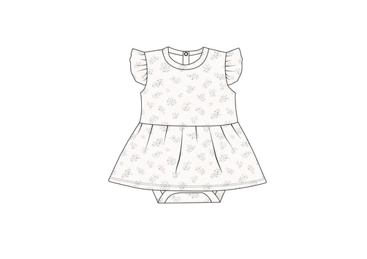Ruffle Skirted Short Sleeve Onesie- Vintage Meadow