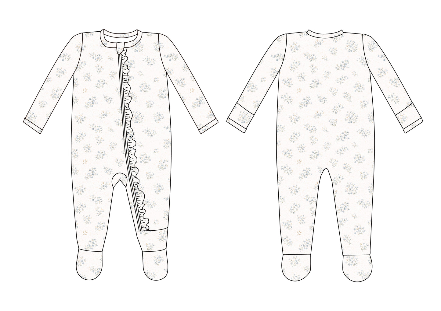 The Keepsake Ruffle Footed Sleeper- Vintage Meadow