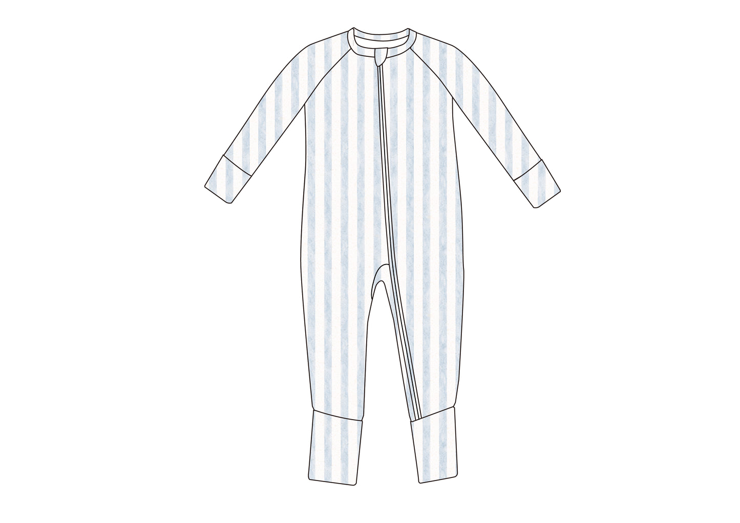 Sleeper with Fold-over Cuffs- Coastal Stripe