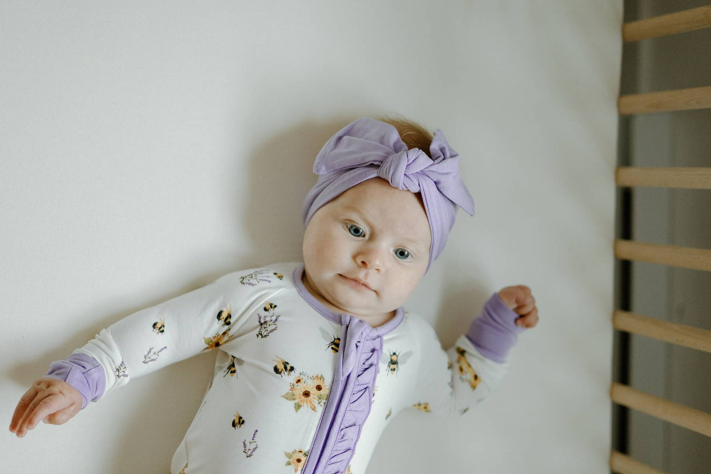 Ruffle Sleeper with Fold-over Cuffs- Spring Bee