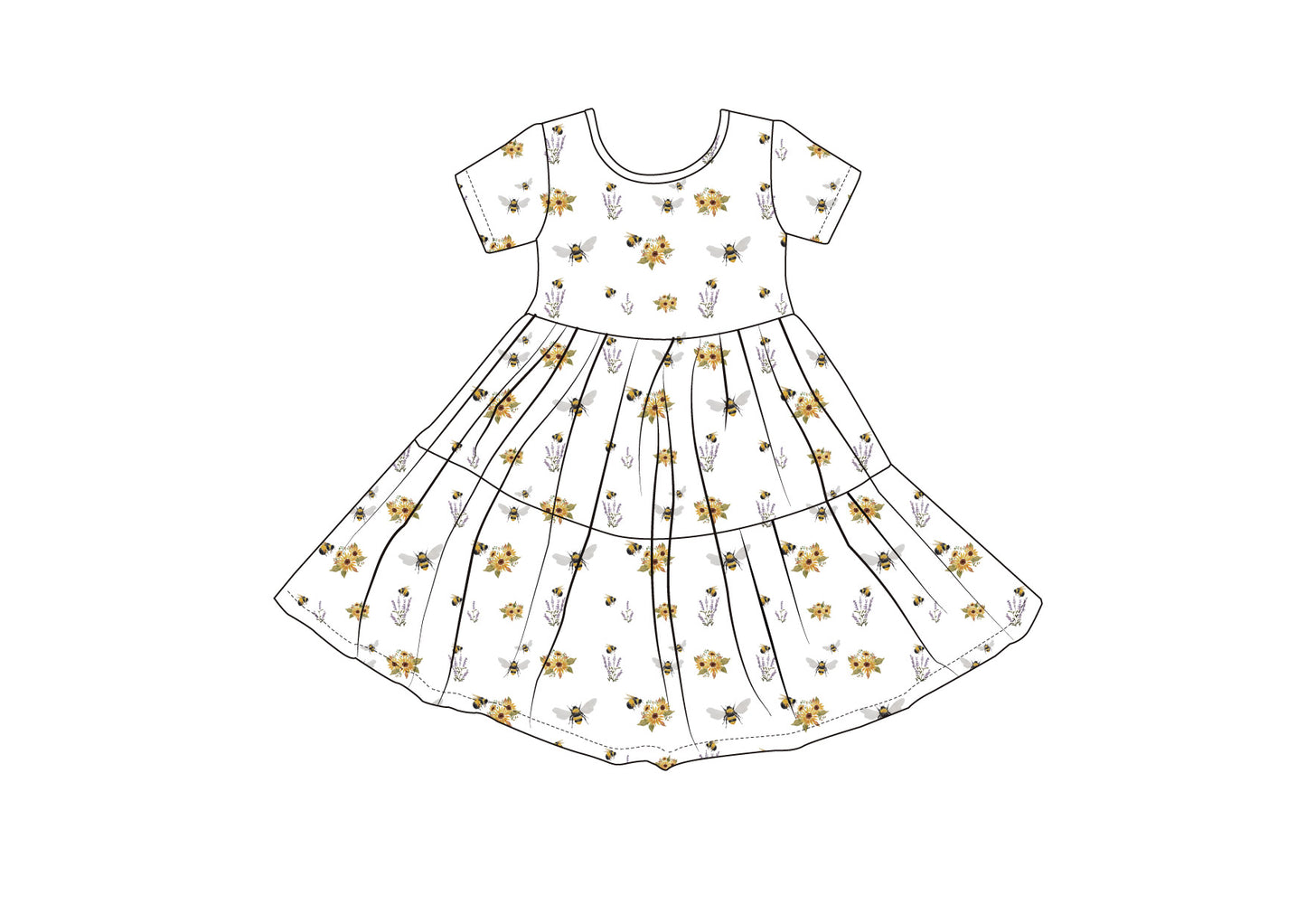 Short Sleeve Twirl Dress- Spring Bee