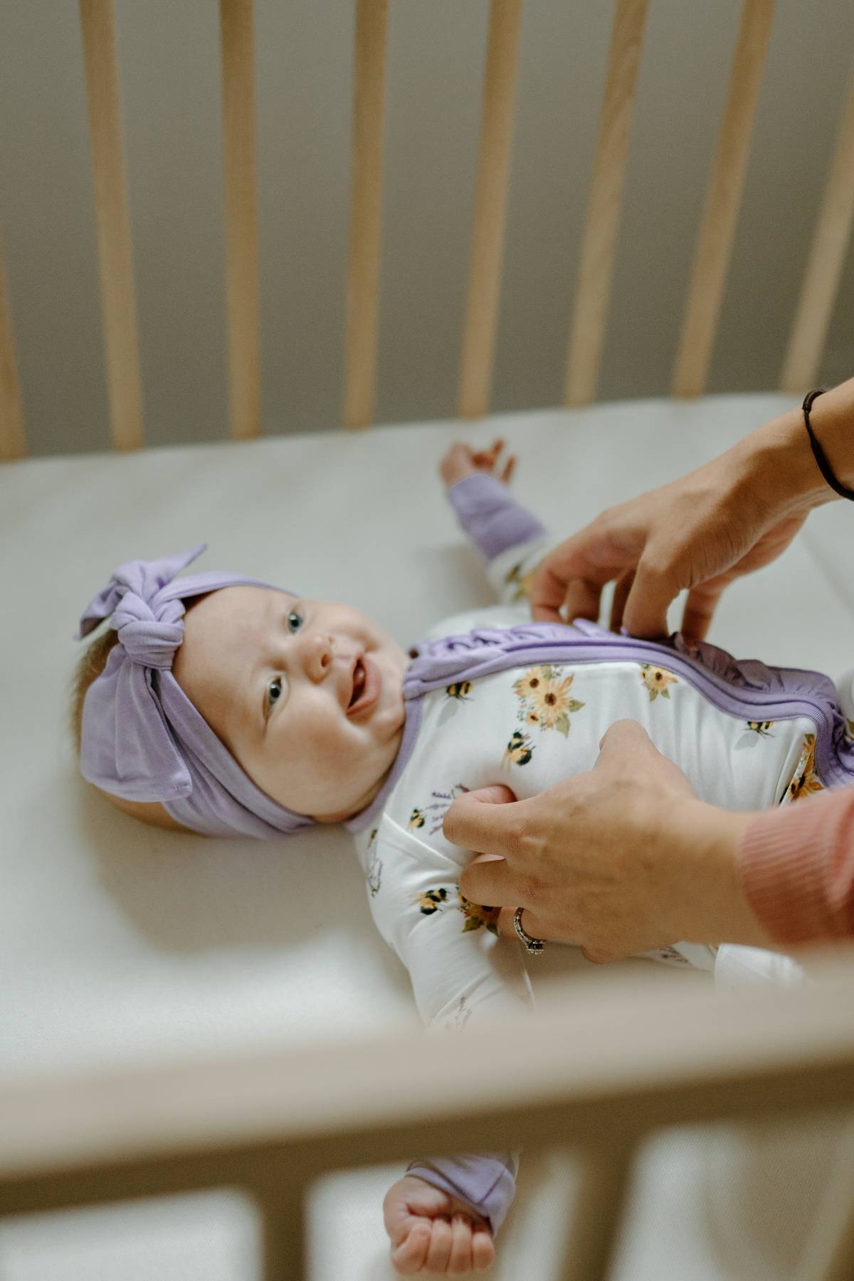 Ruffle Sleeper with Fold-over Cuffs- Spring Bee – PEAKS & VALLEYS BABY